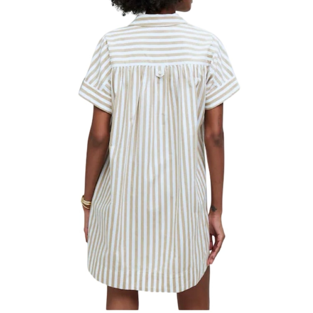 Madewell Collared Button Front Mini Tan Striped Cotton Poplin Shirt Dress XS - Picture 4 of 15
